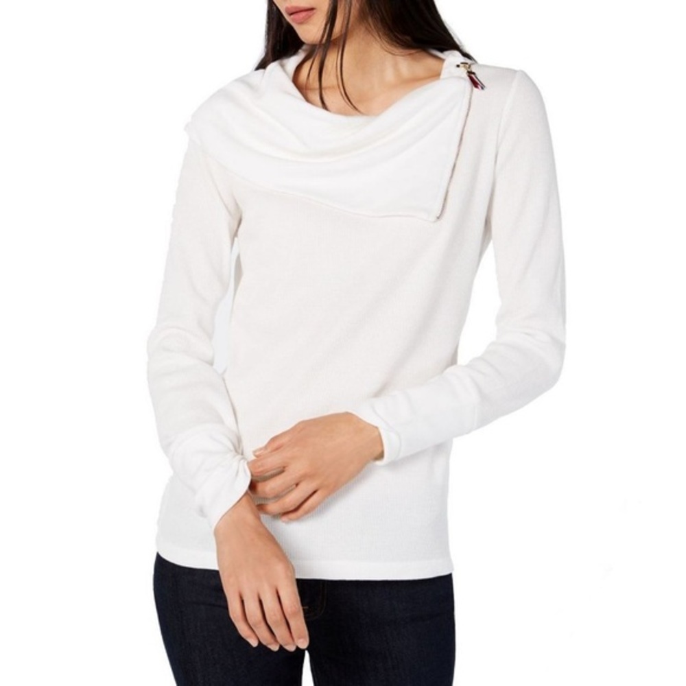 Tommy Hilfiger white therm waffle knit cowl neck sweater